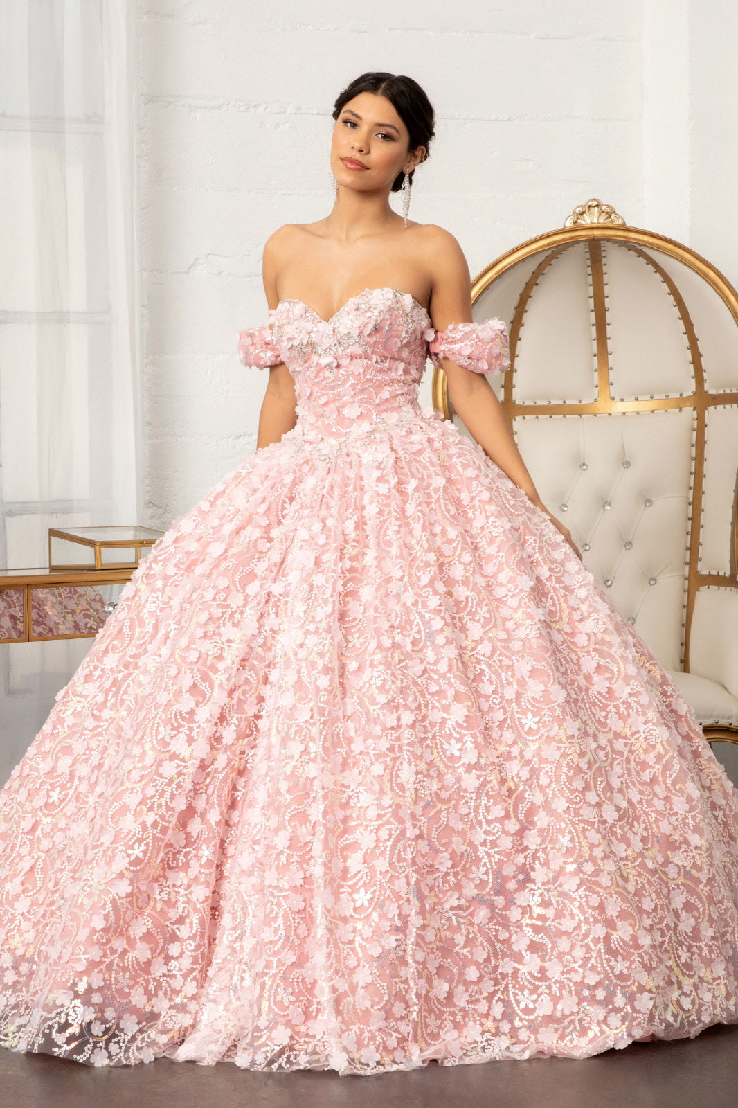 3D Floral Off Shoulder Ball Gown by Elizabeth K GL3019