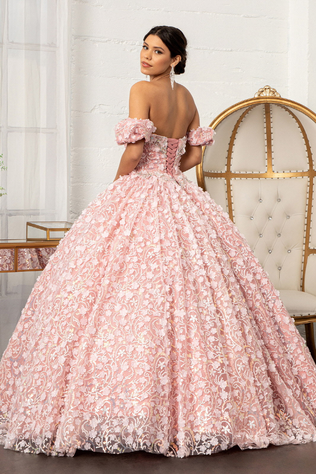 3D Floral Off Shoulder Ball Gown by Elizabeth K GL3019