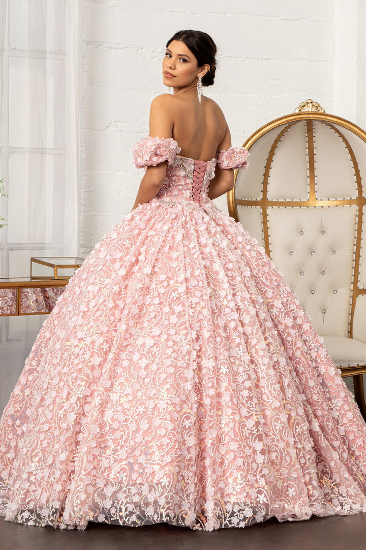 3D Floral Off Shoulder Ball Gown by Elizabeth K GL3019