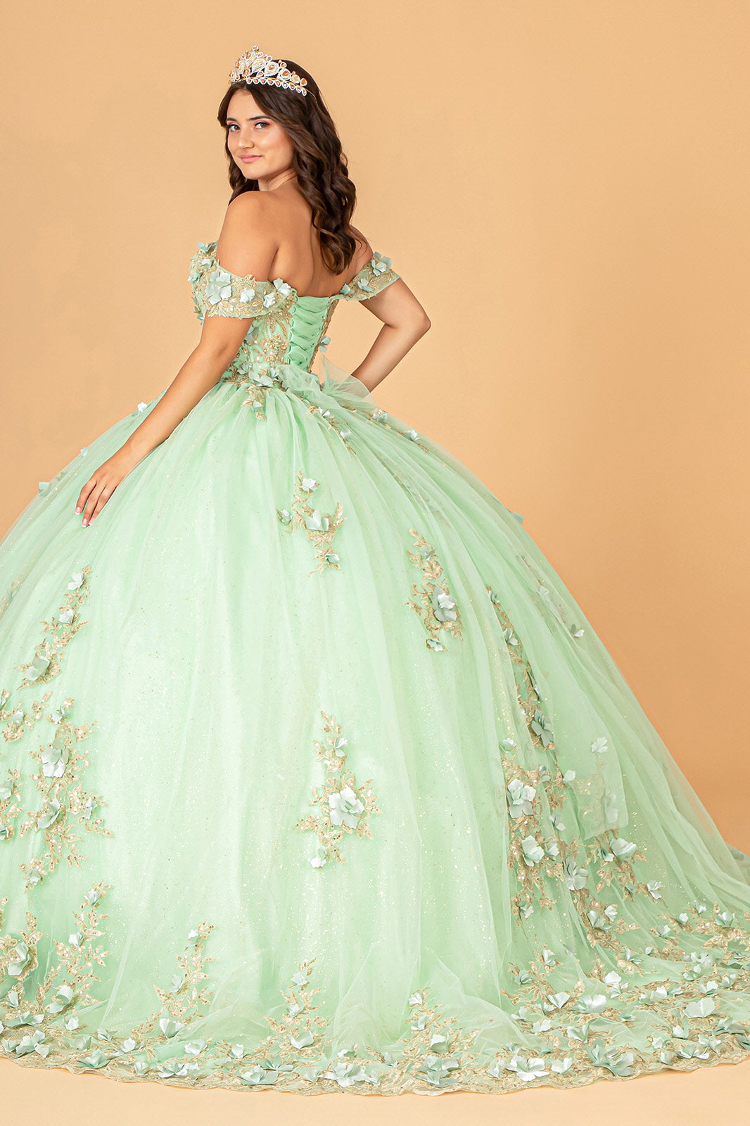 3D Floral Off Shoulder Ball Gown by Elizabeth K GL3102