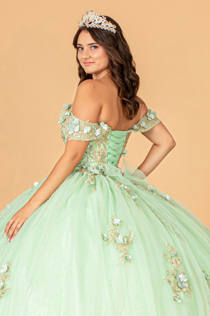 3D Floral Off Shoulder Ball Gown by Elizabeth K GL3102