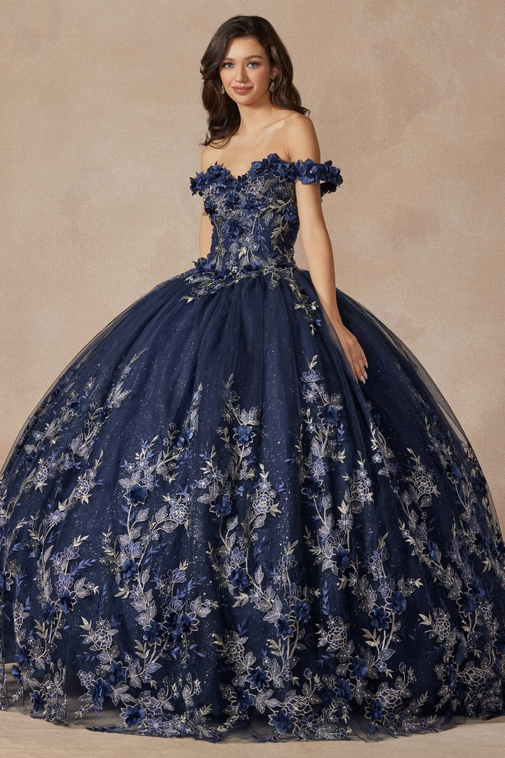 3D Floral Applique Off Shoulder Ball Gown by Juliet 1447