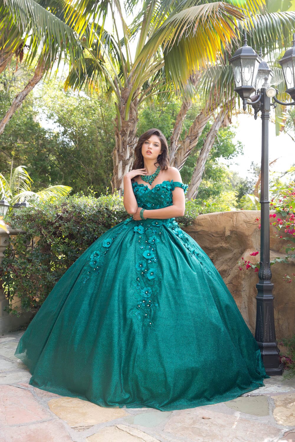 3D Floral Off Shoulder Ball Gown by Petite Adele PQ1002