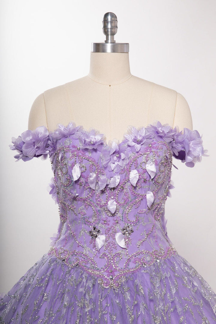 3D Floral Off Shoulder Glitter Ball Gown by Coya L2728