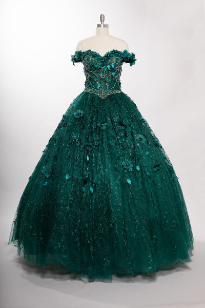 3D Floral Off Shoulder Glitter Ball Gown by Coya L2728