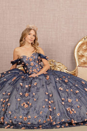 3D Floral Off Shoulder Glitter Ball Gown by Elizabeth K GL3106