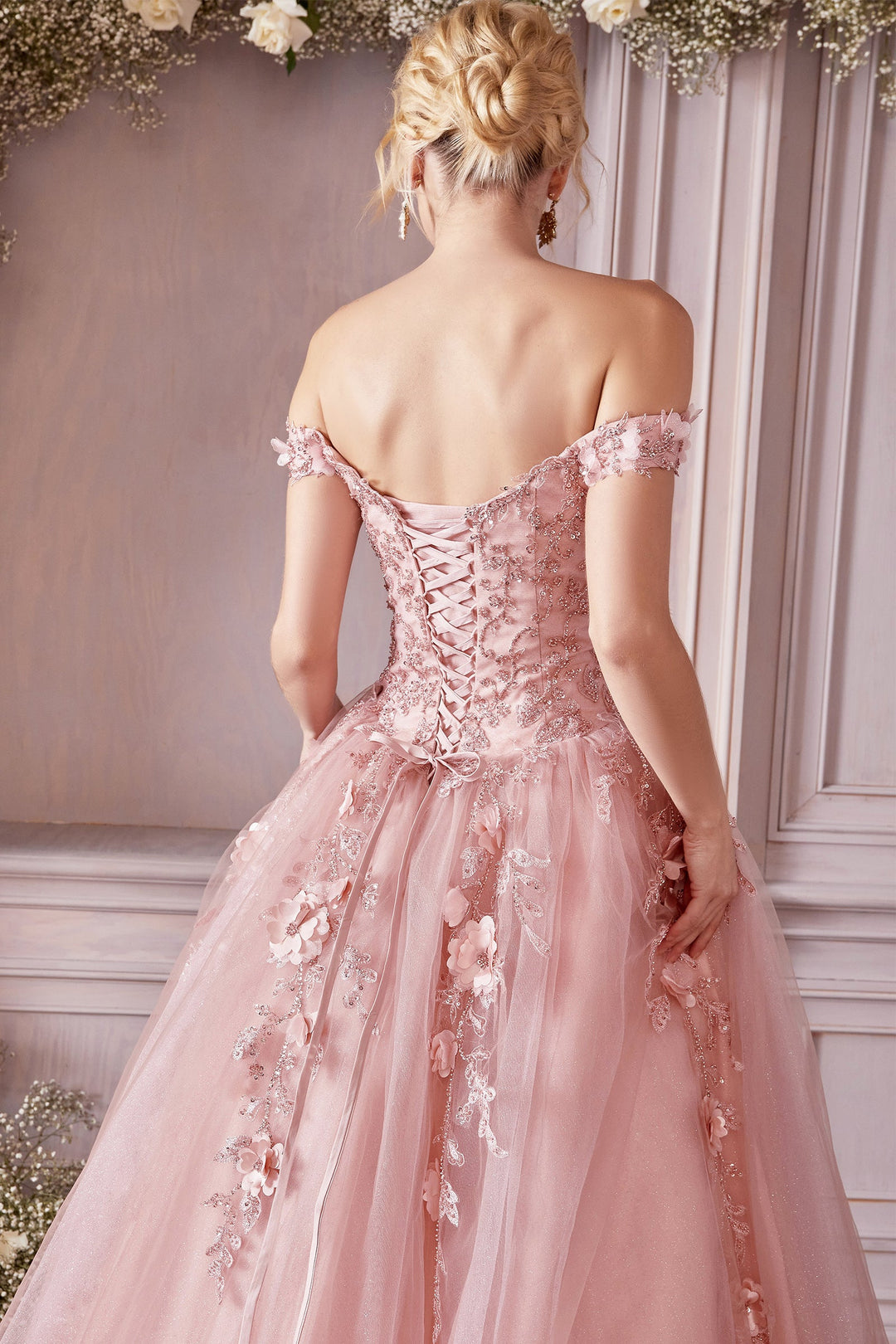 3D Floral Off Shoulder Gown by Cinderella Divine CD0185