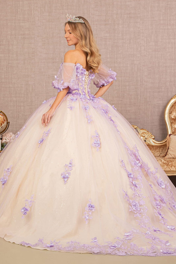 3D Floral Puff Sleeve Ball Gown by Elizabeth K GL3172