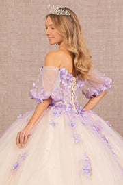3D Floral Puff Sleeve Ball Gown by Elizabeth K GL3172