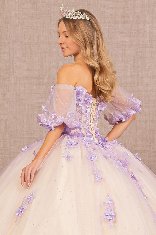 3D Floral Puff Sleeve Ball Gown by Elizabeth K GL3172