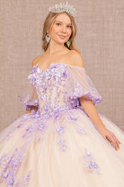 3D Floral Puff Sleeve Ball Gown by Elizabeth K GL3172