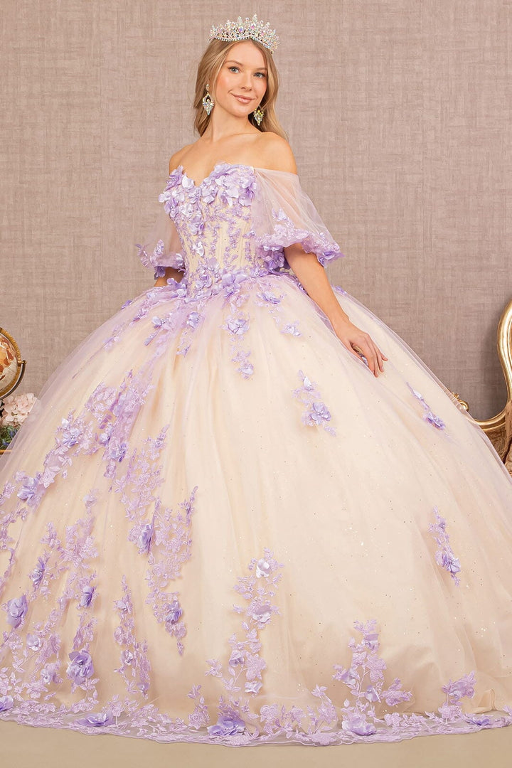 3D Floral Puff Sleeve Ball Gown by Elizabeth K GL3172