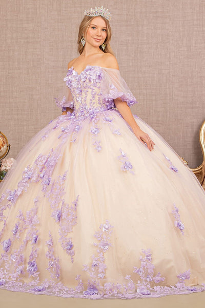 3D Floral Puff Sleeve Ball Gown by Elizabeth K GL3172