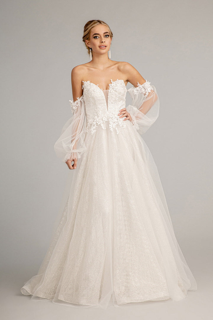 3D Floral Puff Sleeve Gown by Elizabeth K GL3015