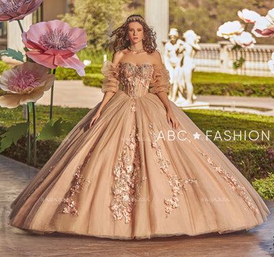 3D Floral Puff Sleeve Quinceanera Dress by Ragazza EV27-627