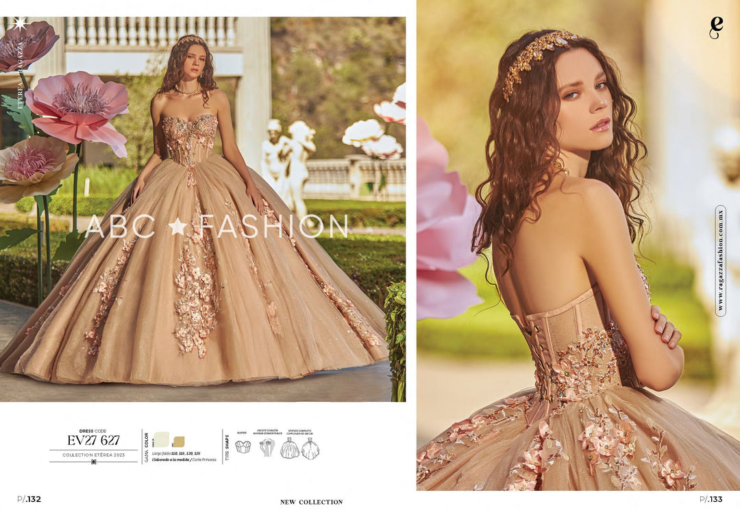 3D Floral Puff Sleeve Quinceanera Dress by Ragazza EV27-627