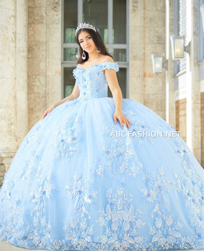 3D Floral Quinceanera Dress with Train by House of Wu 26027T