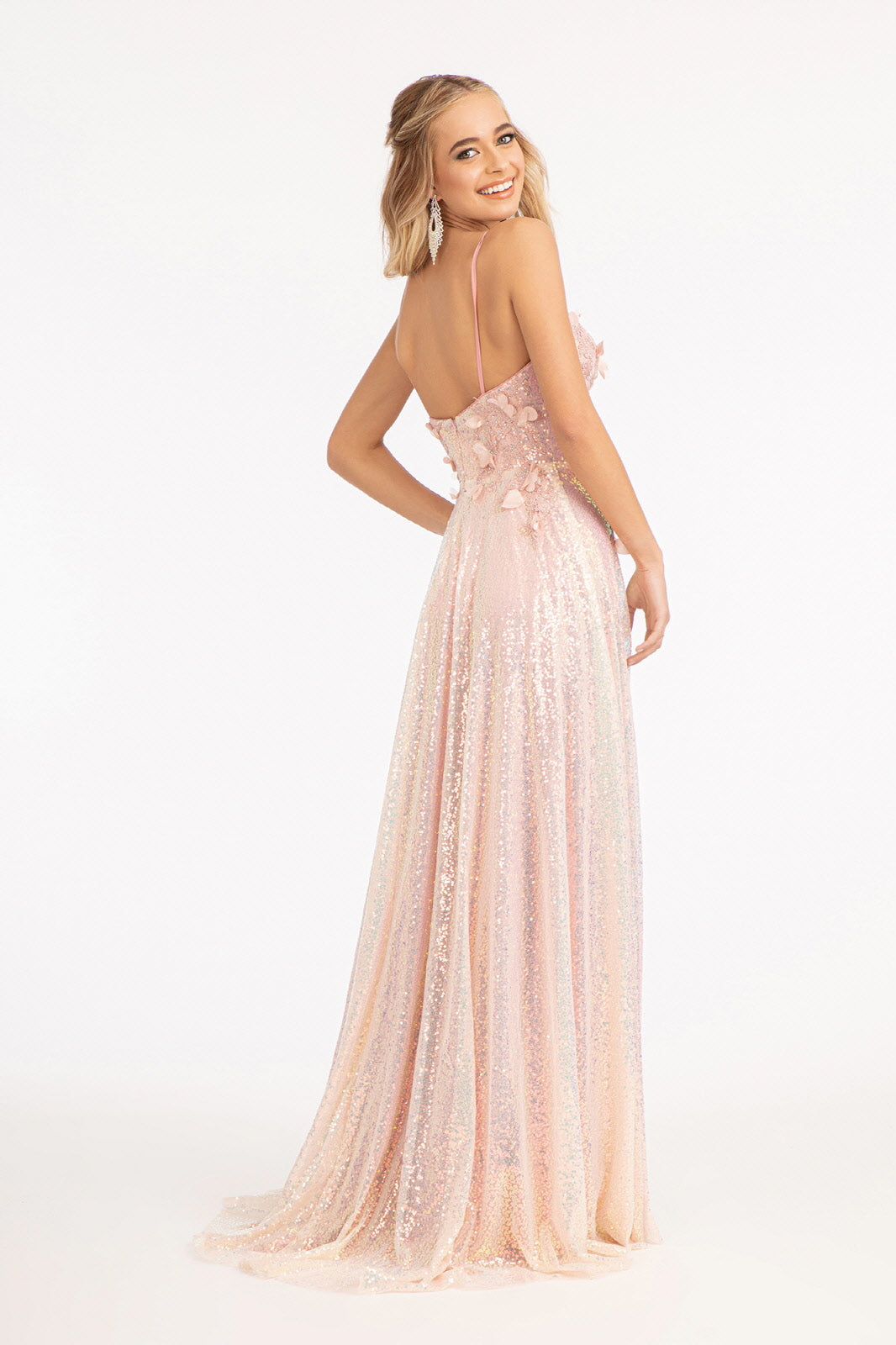 3D Floral Sequin Slit Gown by Elizabeth K GL3027