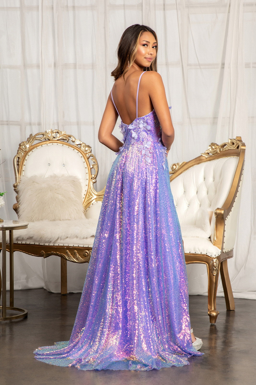 Blue Iridescent Sequin Prom Dress Mermaid Glitter Lavender Floral Long Prom Dress With Slit Lavender 18 Blue Iridescent Sequin Prom Dress Mermaid Glitter Lavender Floral Long Prom Dress With Slit Lavender 18