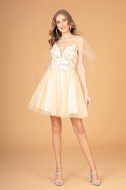 3D Floral Short Glitter Cape Dress by Elizabeth K GS3089