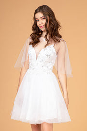 3D Floral Short Glitter Cape Dress by Elizabeth K GS3089