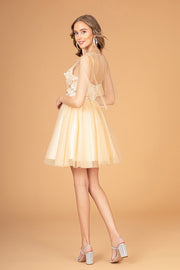 3D Floral Short Glitter Cape Dress by Elizabeth K GS3089