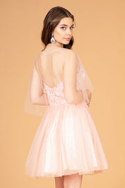 3D Floral Short Glitter Cape Dress by Elizabeth K GS3089