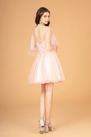 3D Floral Short Glitter Cape Dress by Elizabeth K GS3089