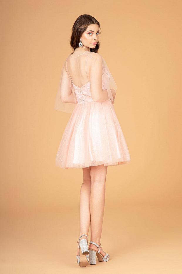 3D Floral Short Glitter Cape Dress by Elizabeth K GS3089