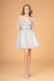 3D Floral Short Glitter Cape Dress by Elizabeth K GS3089