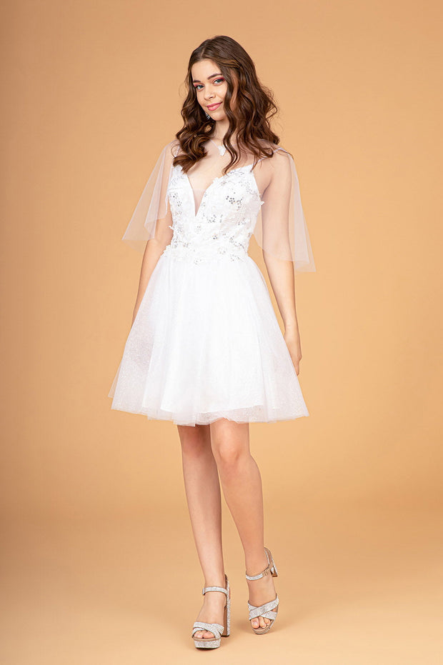 3D Floral Short Glitter Cape Dress by Elizabeth K GS3089