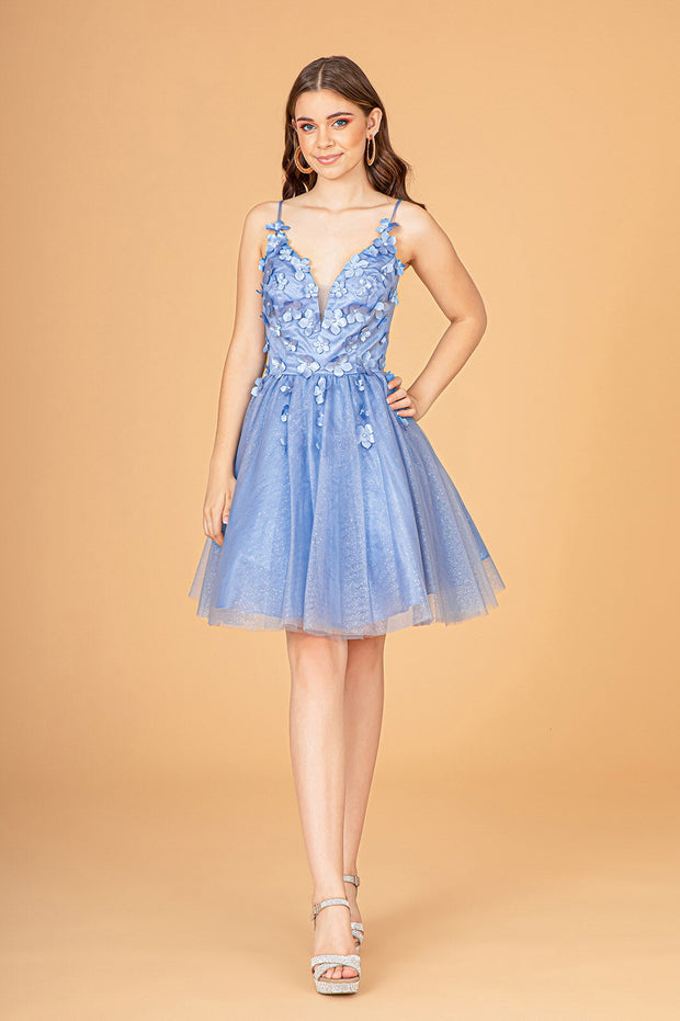 3D Floral Short Glitter Dress by Elizabeth K GS3090
