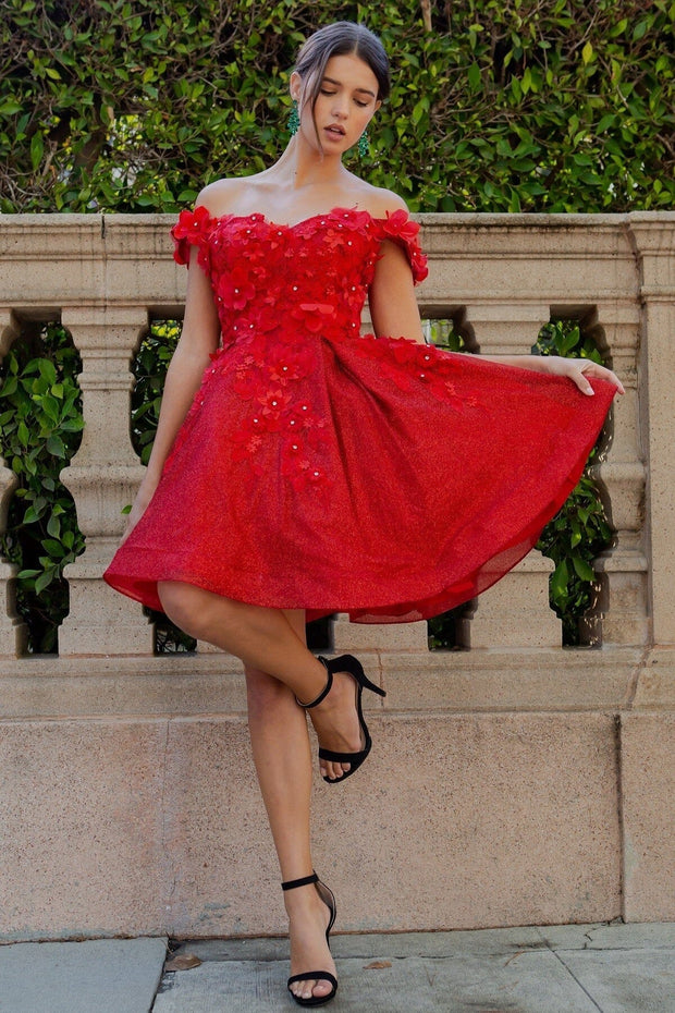 3D Floral Short Off Shoulder Dress by Cinderella Couture 5120J