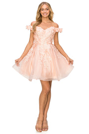 3D Floral Short Off Shoulder Dress by Cinderella Couture 5120J