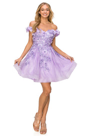 3D Floral Short Off Shoulder Dress by Cinderella Couture 5120J