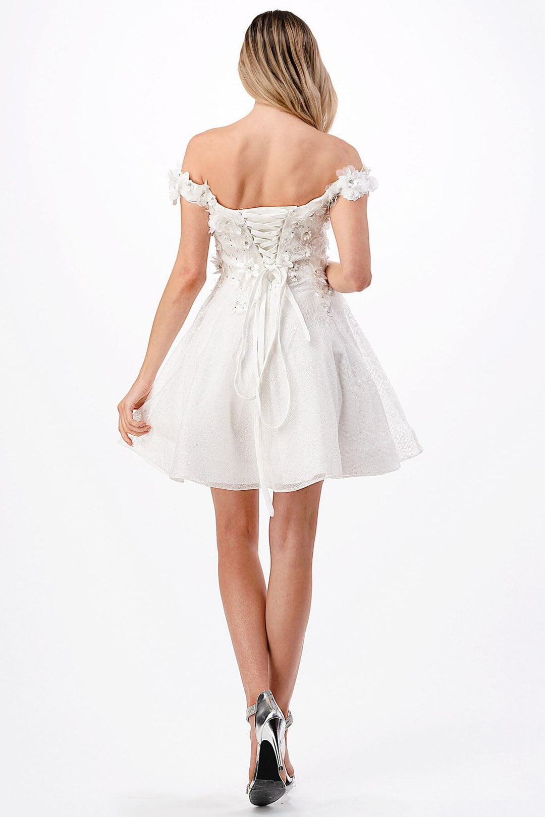 3D Floral Short Off Shoulder Dress by Coya S2721