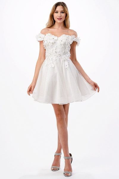 3D Floral Short Off Shoulder Dress by Coya S2721