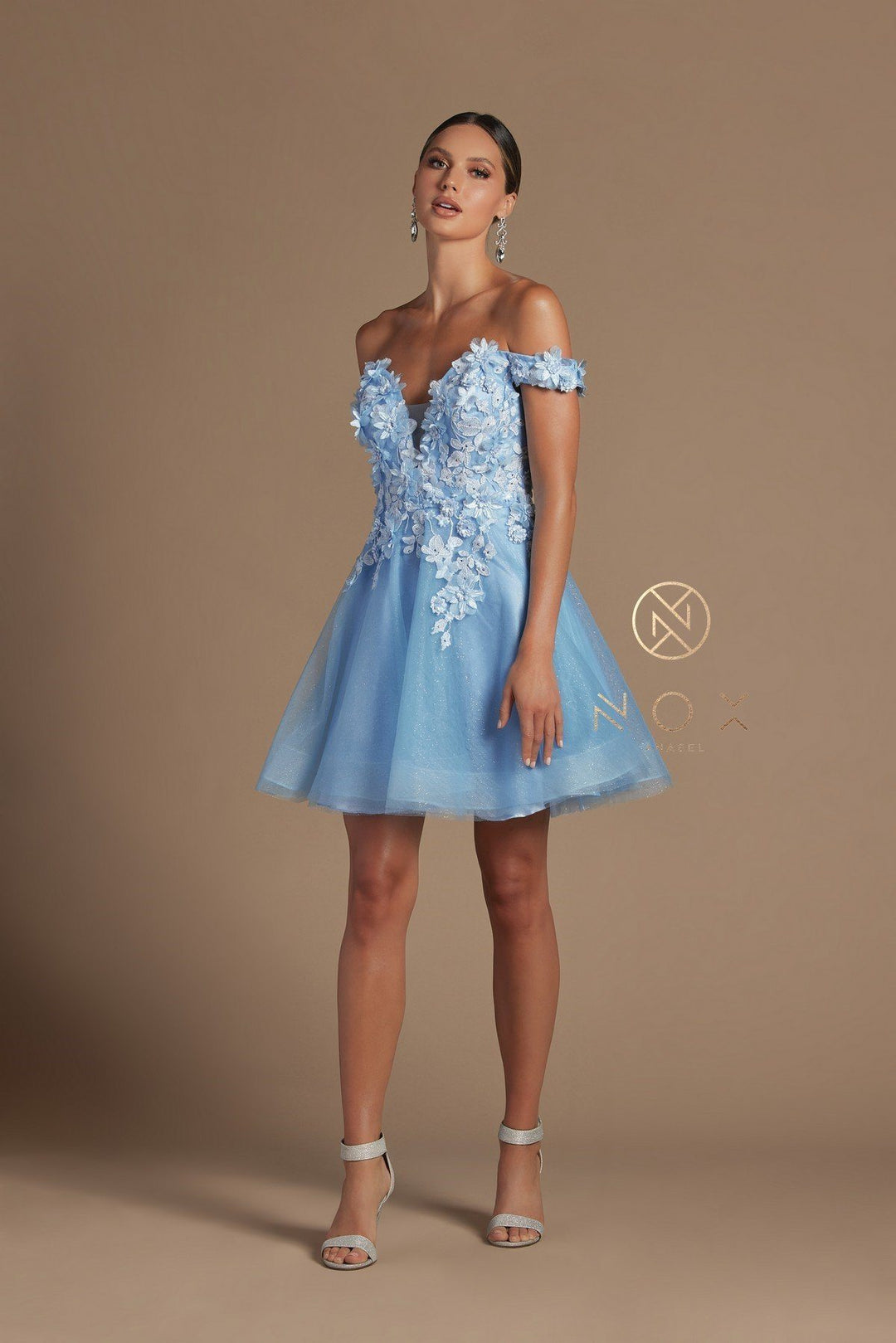 3D Floral Short Off Shoulder Dress by Nox Anabel E716