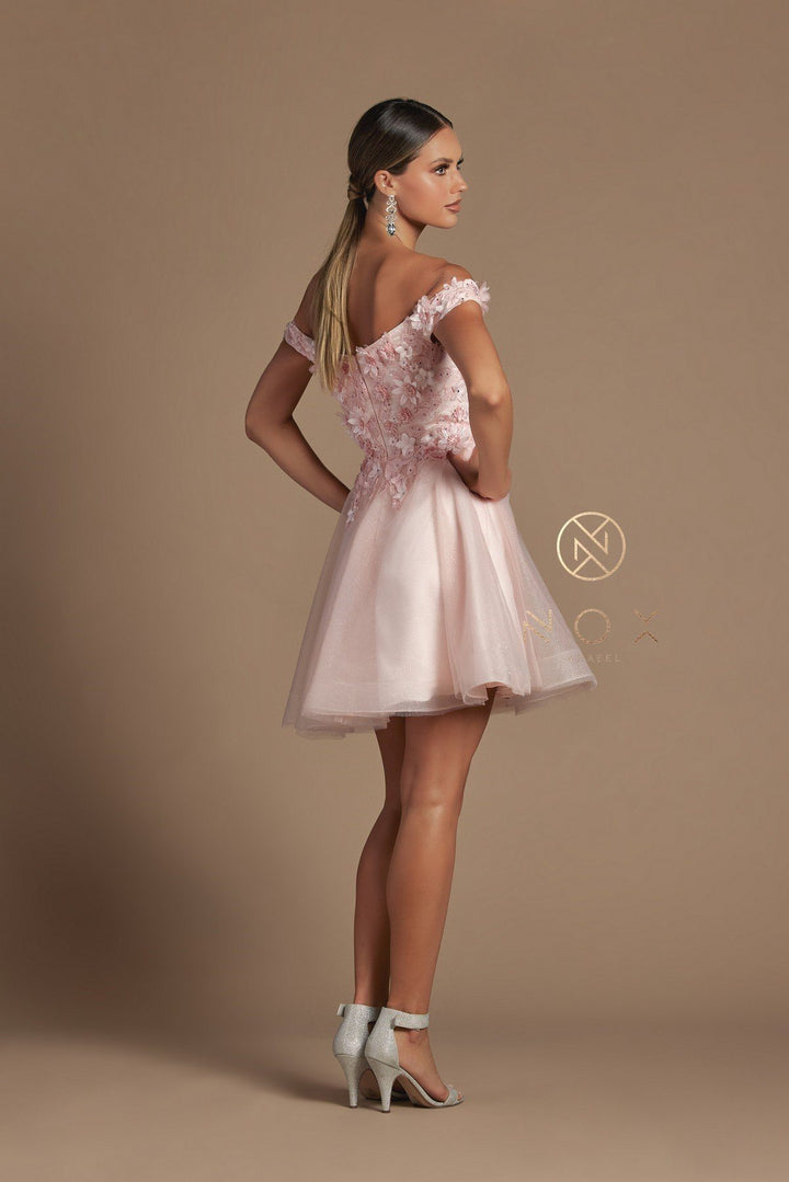 3D Floral Short Off Shoulder Dress by Nox Anabel E716