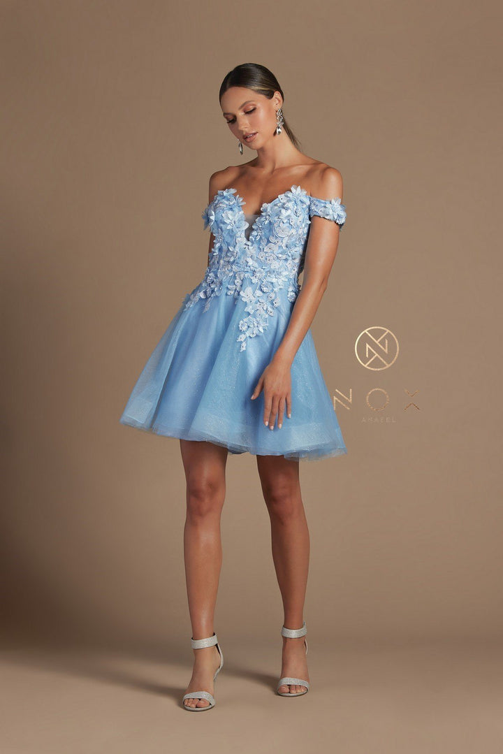 3D Floral Short Off Shoulder Dress by Nox Anabel E716