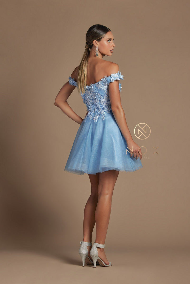 3D Floral Short Off Shoulder Dress by Nox Anabel E716