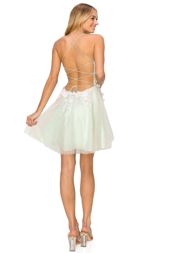 3D Floral Short Strappy Back Dress by Cinderella Couture 8053J