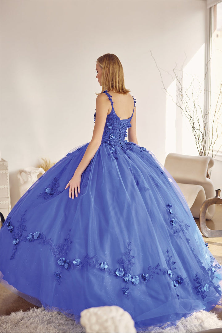 3D Floral Sleeveless Cape Ball Gown by Juliet 1436