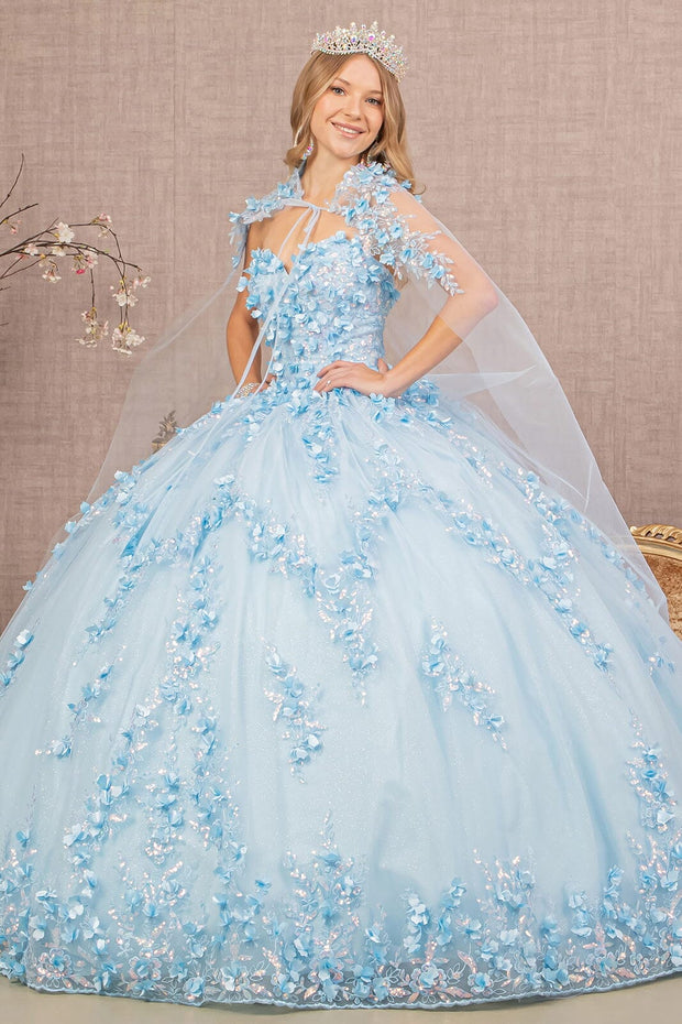 3D Floral Strapless Cape Ball Gown by Elizabeth K GL3103 – ABC Fashion