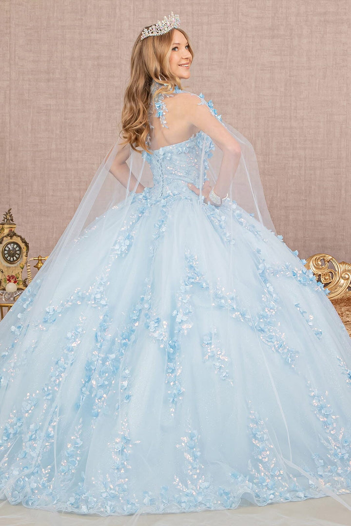 3D Floral Strapless Cape Ball Gown by Elizabeth K GL3103