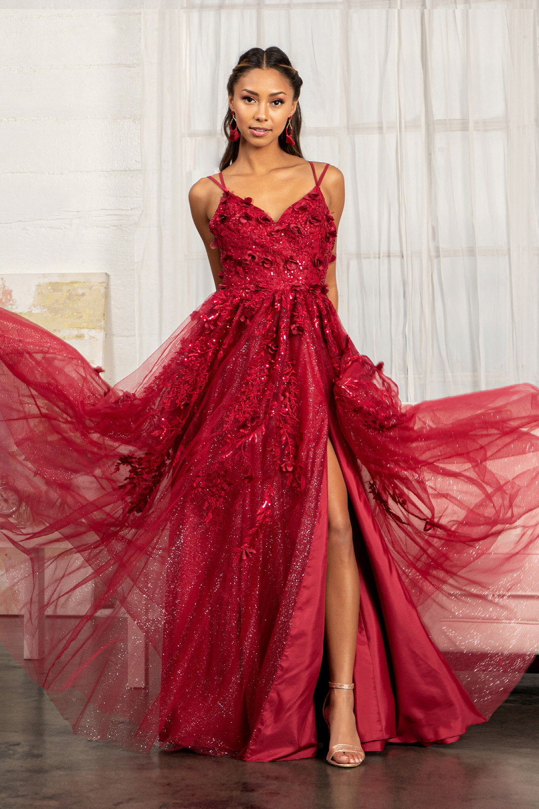 strappy evening dresses Elizabeth K 3D Floral Strappy Back Gown GL3033 Formal Dress Shops L / Navy
