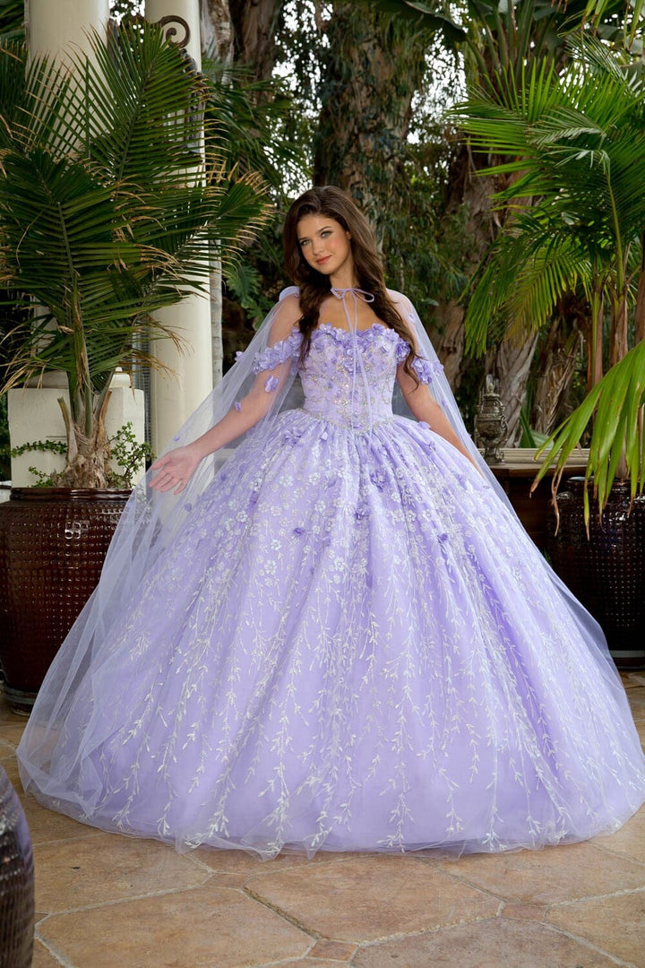 3D Floral Sweetheart Cloak Ball Gown by Petite Adele PQ1004