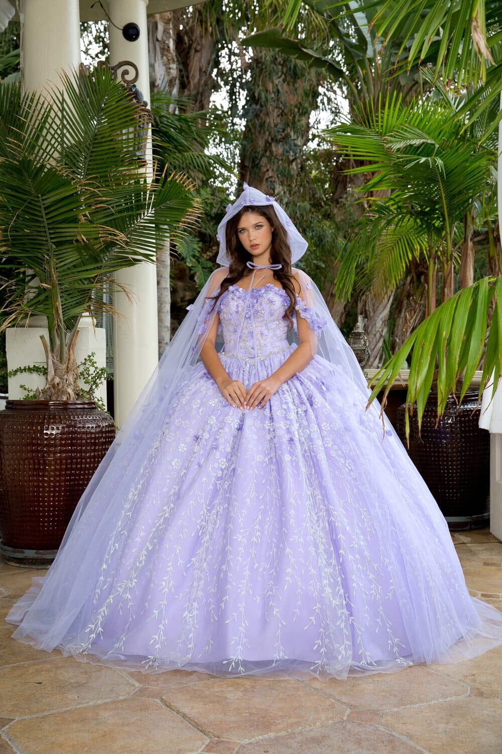 3D Floral Sweetheart Cloak Ball Gown by Petite Adele PQ1004
