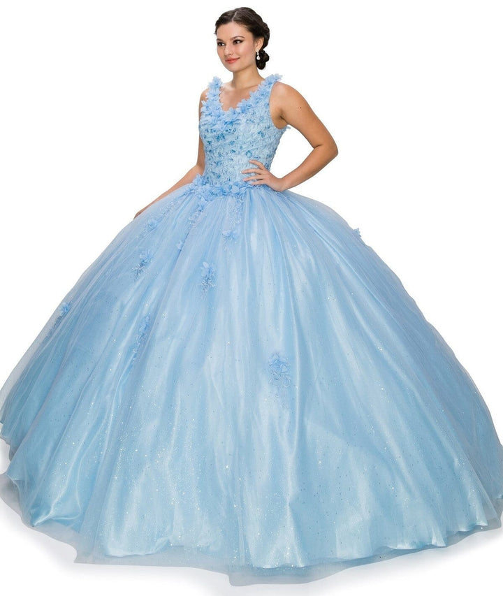 3D Floral V-Neck Ball Gown by Cinderella Couture 8025J