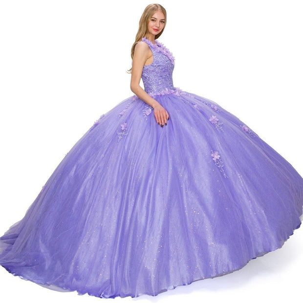 3D Floral V-Neck Ball Gown by Cinderella Couture 8025J